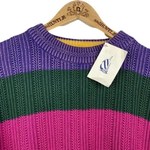NWT NAUTICA WOMEN'S VINTAGE‎ RAINFOREST STRIPED CHUNKY SWEATER LARGE - Picture 4 of 7